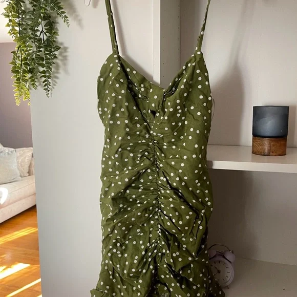 zara polka dot dress green NEW Zara Green Polka Dots Sleeveless Cami Camisole Midi Tank Wrap Dres –  Brie main image 1